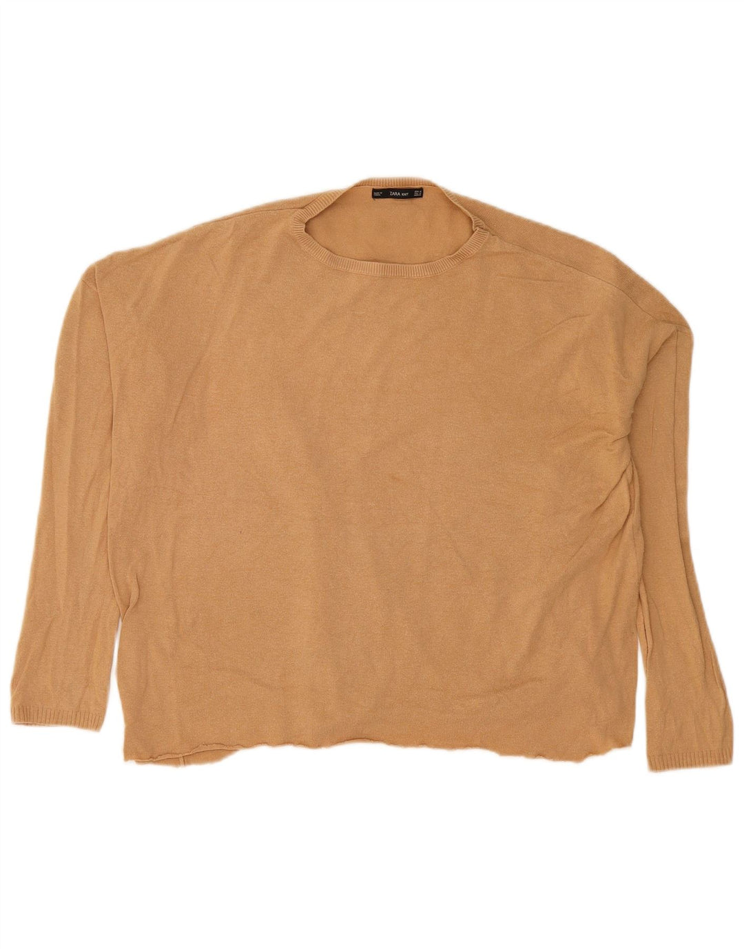 Zara Womens Oversized Crew Neck Jumper Sweater UK 14 Medium Beige