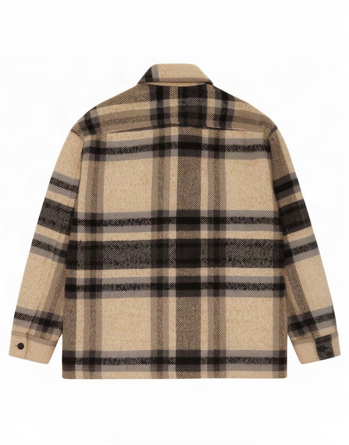 Jaqueta utilitária masculina Zara UK 40 grande poliéster xadrez bege