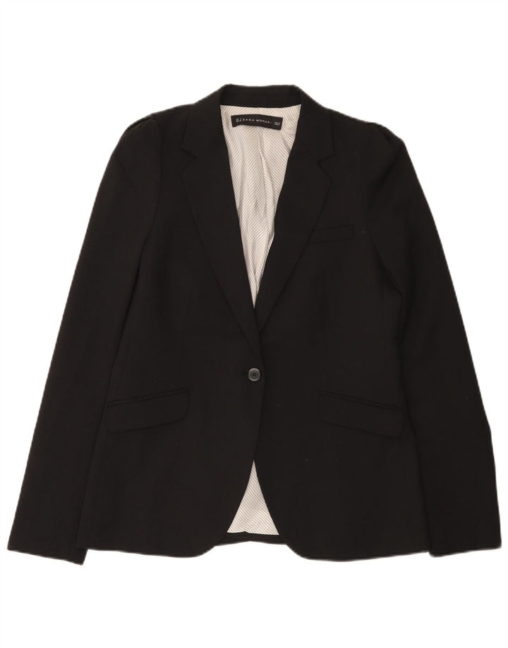 Zara Mujer Chaqueta Blazer De 1 Botón UK 10 Small Poliéster Negro