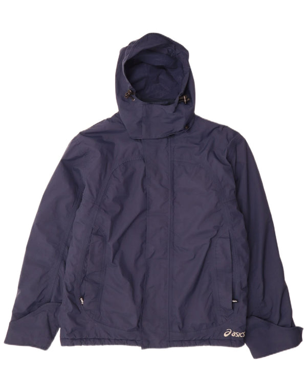 Asics Veste coupe-vent à capuche pour homme UK 38 Bleu marine moyen Polyamide