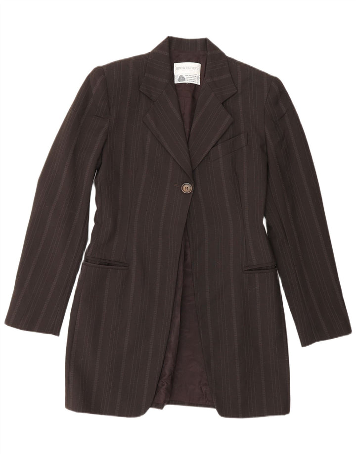 Sportstaff Womens Longline 1 Button Blazer Jacket UK 10 Small Brown Striped