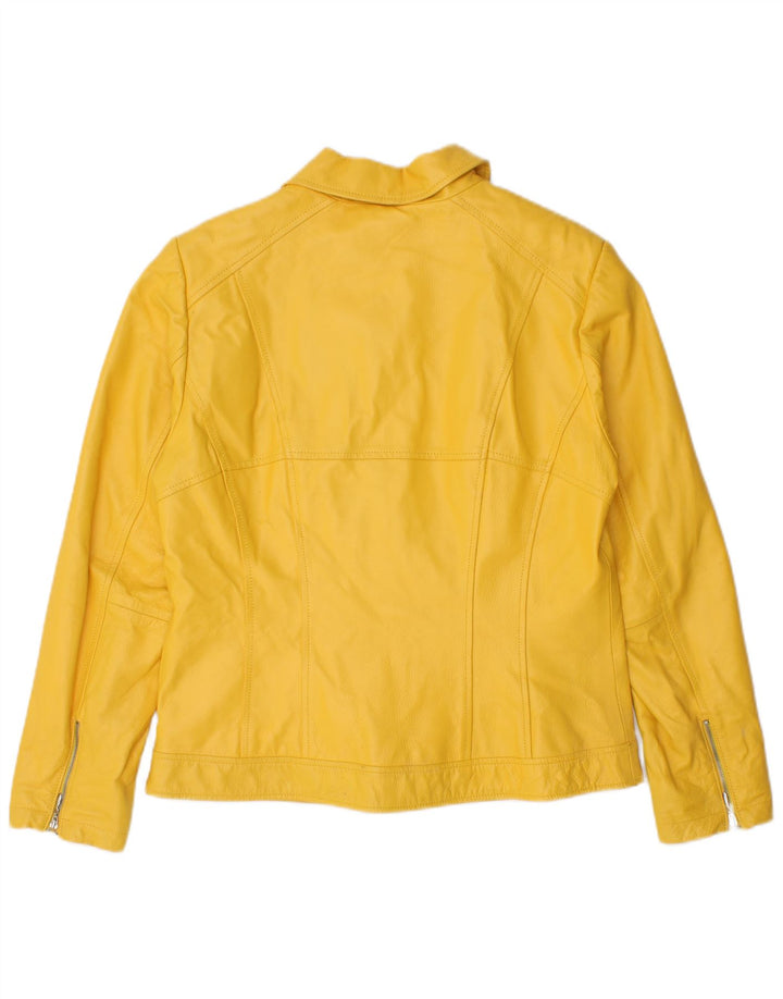 VINTAGE Womens Leather Jacket UK 14 Medium Yellow Leather