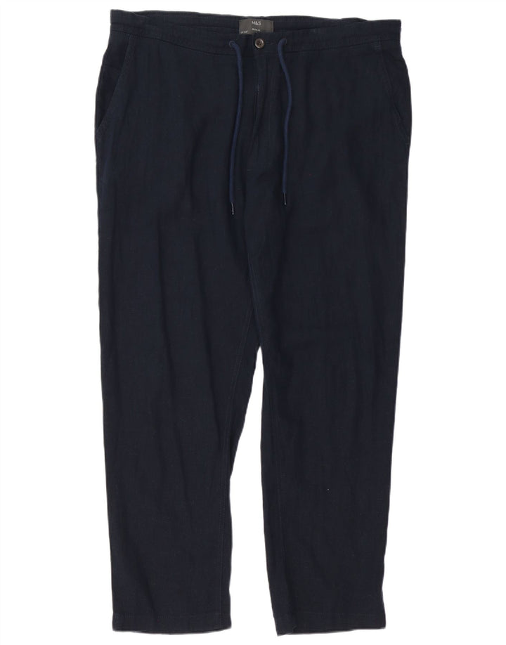 Marks & Spencer Mens Straight Regular Casual Trousers W38 L29 Navy Blue