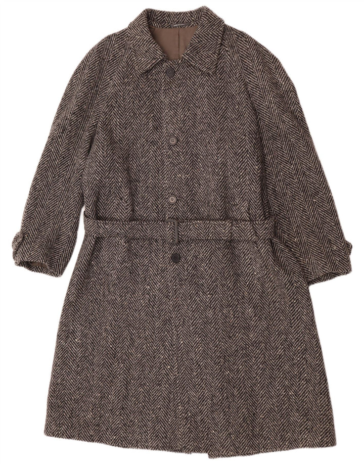 Lebole Mens Overcoat IT 48 Medium Grey Herringbone Wool