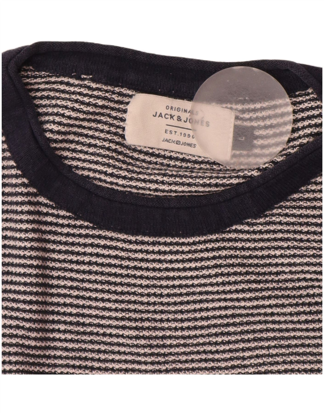 Jack & Jones Mens Crew Neck Jumper Sweater Large Navy Blue Striped