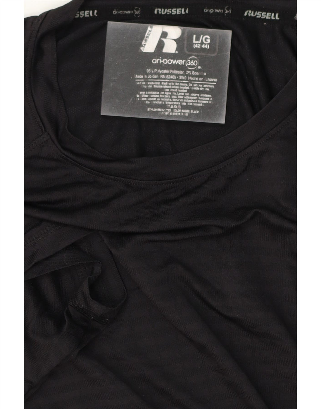 RUSSELL ATHLETIC Mens T-Shirt Top Large Black Striped Polyester Vintage Russell Athletic and Second-Hand Russell Athletic from Messina Hembry 