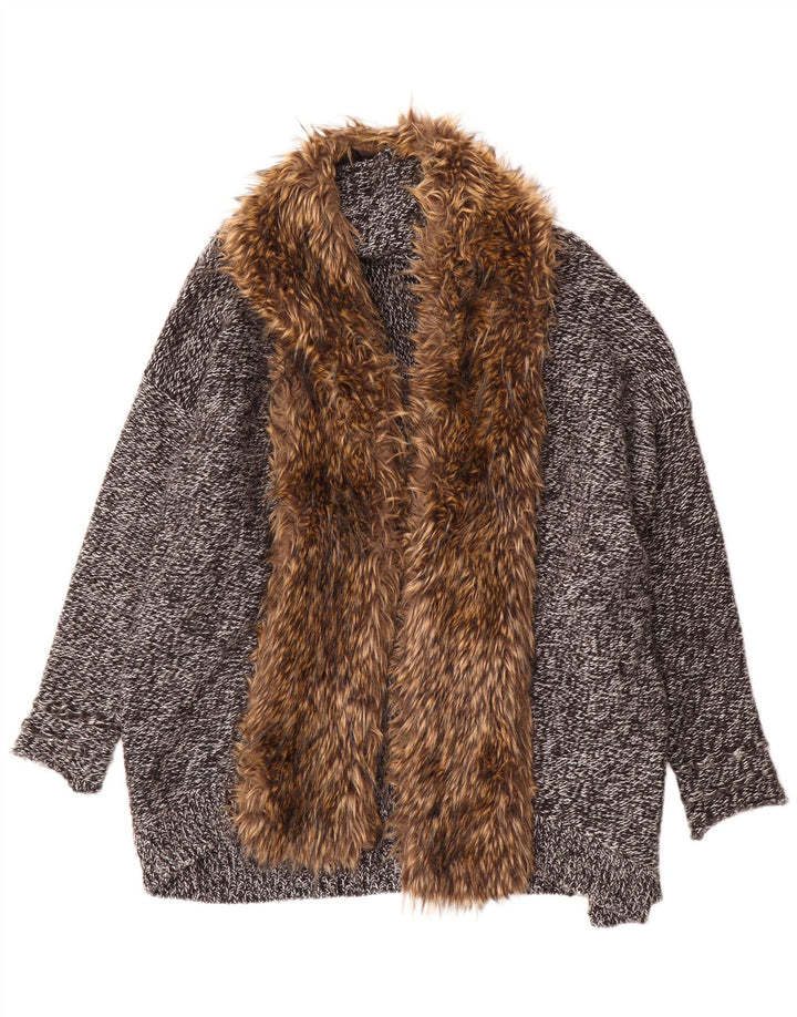 Guess Womens Oversized Longline Cardigan Sweater UK 10 Small Grey Flecked