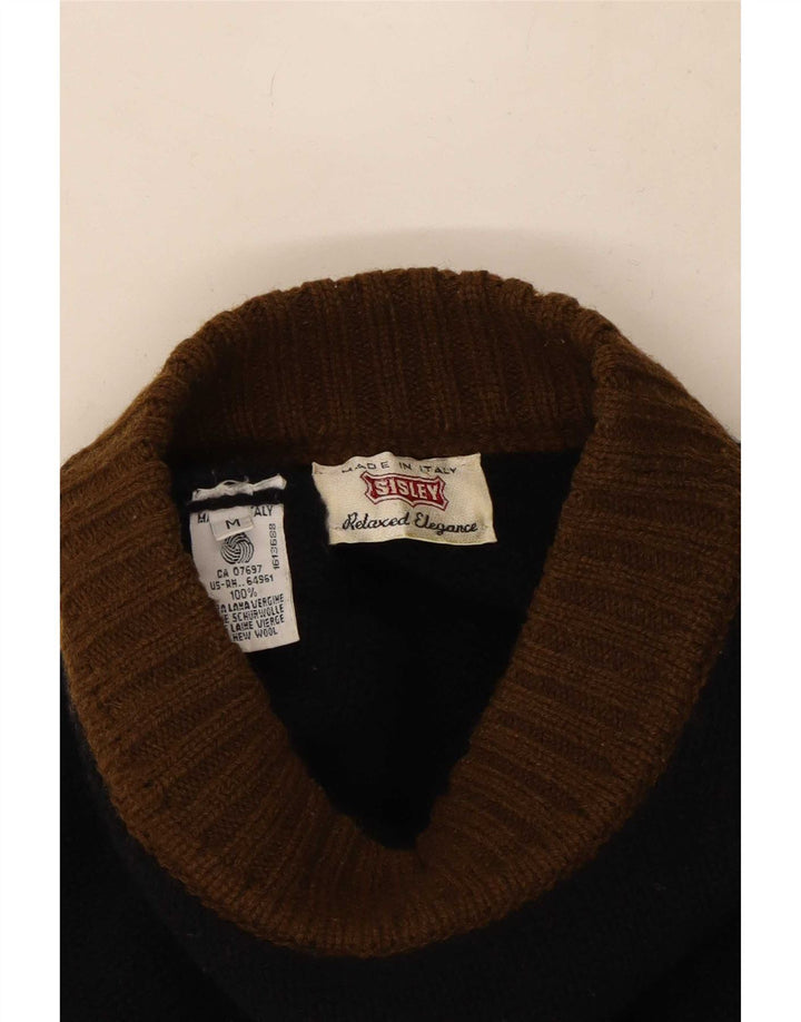 Sisley Pull Col Roulé Homme Noir Moyen Laine Fair Isle