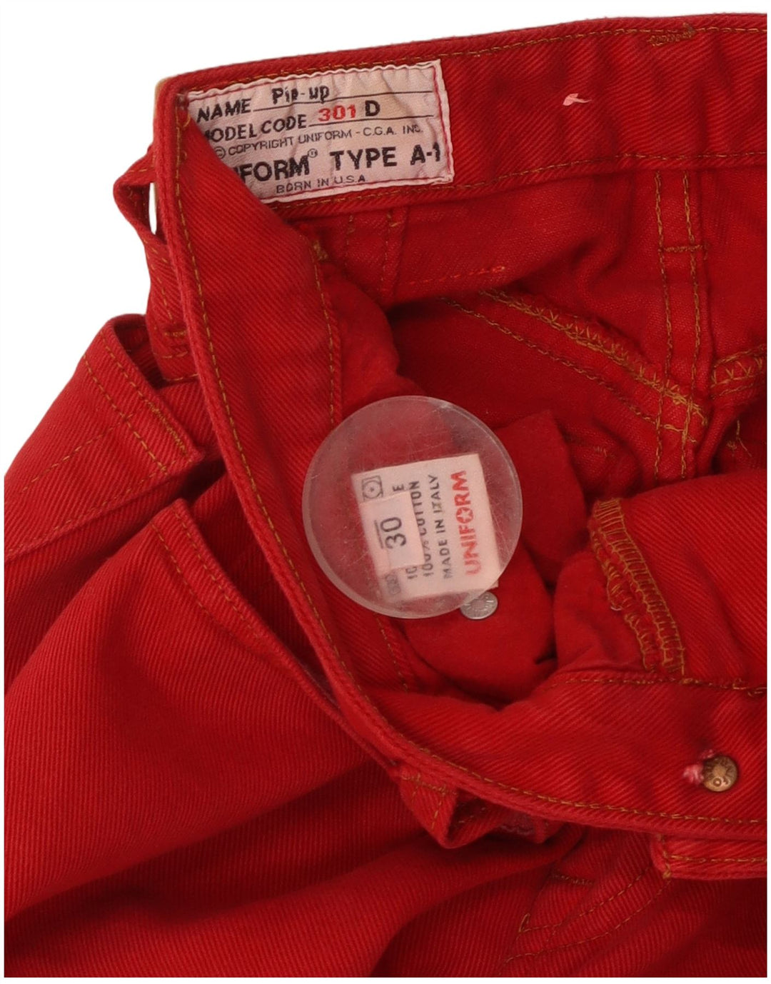 Uniform Womens High Waist Jeans W30 L29 Red Cotton
