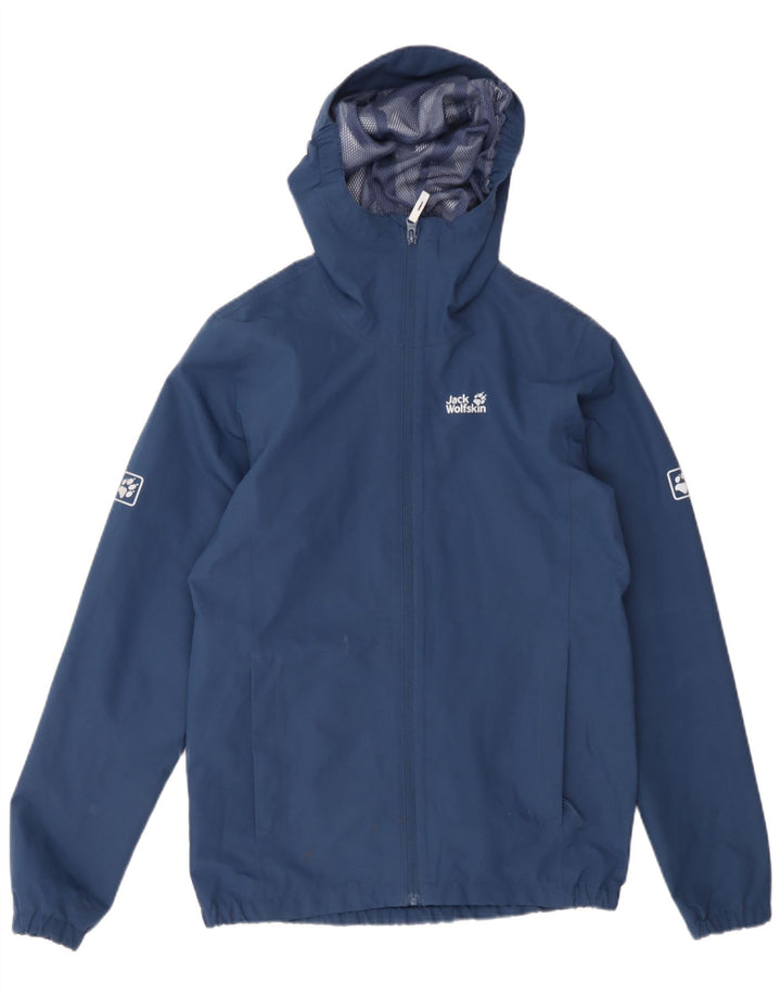 Jack Wolfskin Boys Hooded Rain Jacket 13-14 Years Navy Blue Polyester