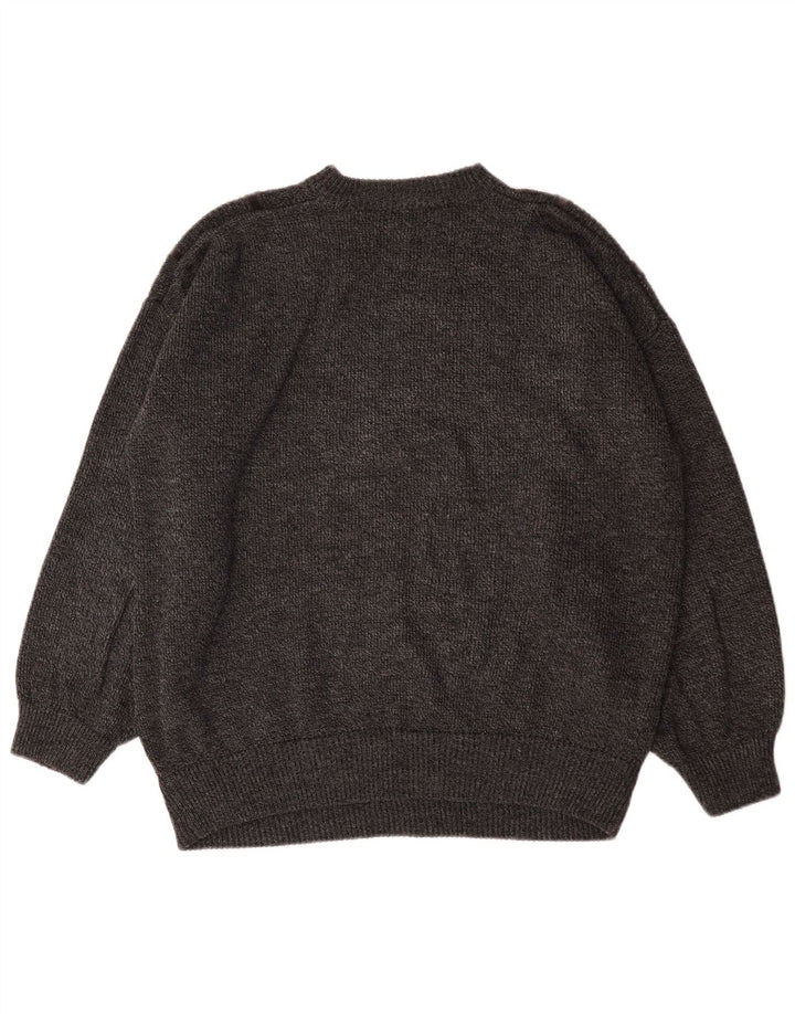 Vintage Mens Crew Neck Jumper Sweater 2XL Grey Striped