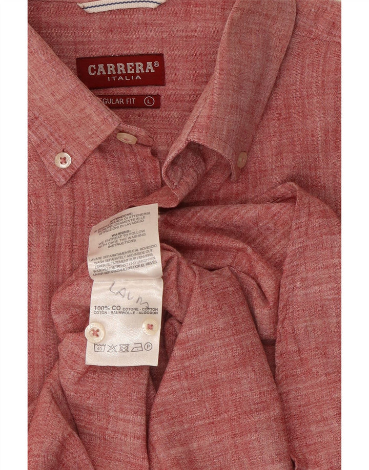 Carrera Mens Short Sleeve Regular Fit Shirt Large Red Flecked Cotton