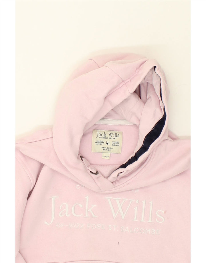 JACK WILLS Girls Graphic Hoodie Jumper 9-10 Years Pink Cotton Vintage Jack Wills and Second-Hand Jack Wills from Messina Hembry 