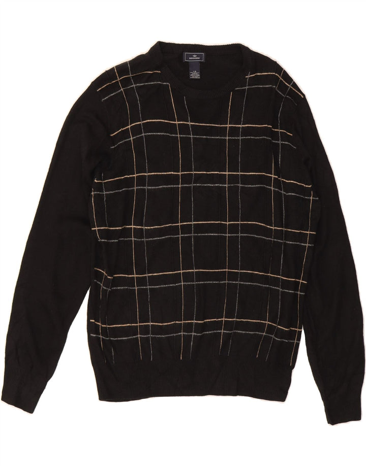 DOCKERS Mens Crew Neck Jumper Sweater Large Black Check Cotton Vintage Dockers and Second-Hand Dockers from Messina Hembry 