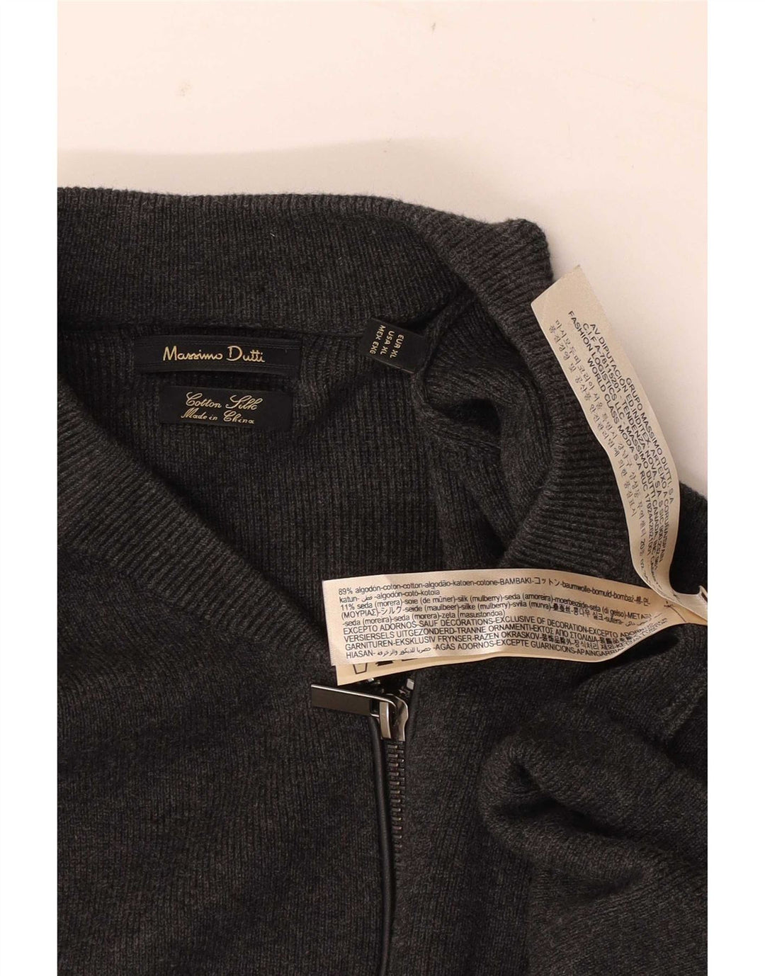 Massimo Dutti Mens Full Zip Cardigan Sweater XL Grey Cotton