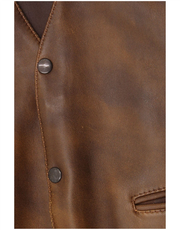 Gilet in pelle da uomo vintage in pelle marrone medio
