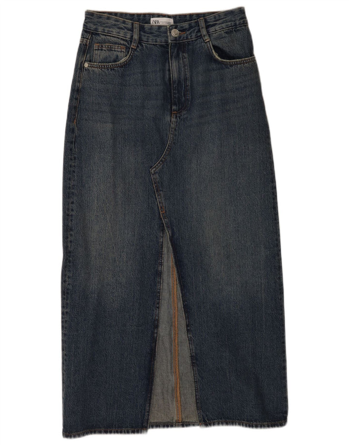 Zara Dame Denim Nederdel XS W24 Blå