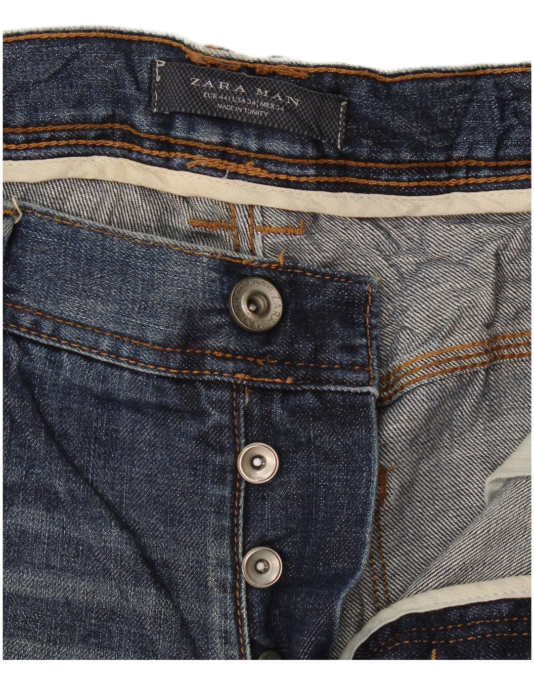 Zara Mens Distressed Straight Jeans EU 44 Large W34 L29 Navy Blue