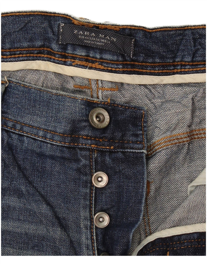 Zara Mens Distressed Straight Jeans EU 44 Large W34 L29 Navy Blue