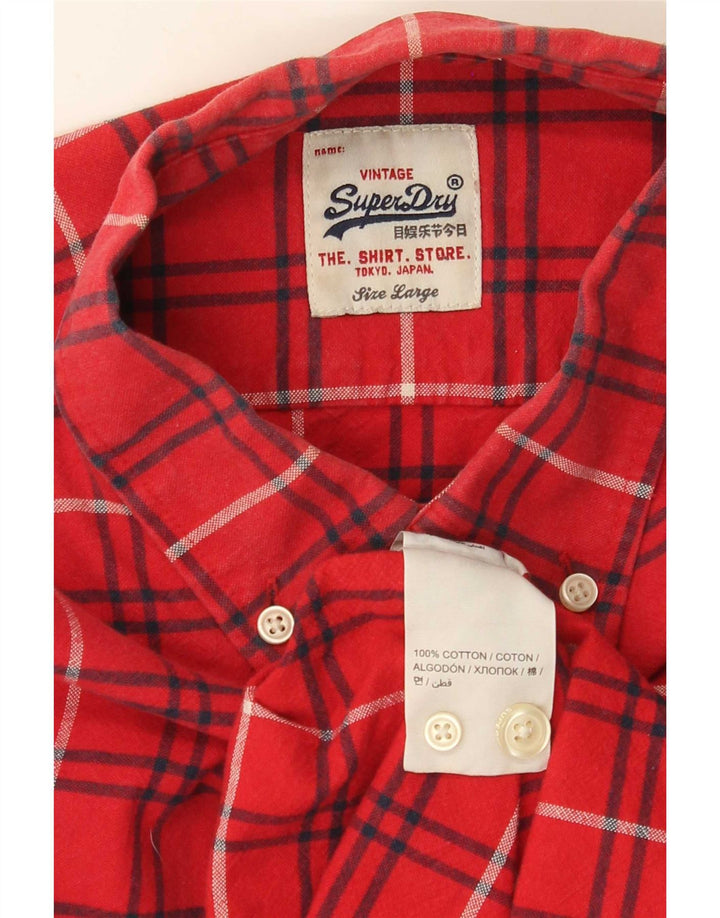Superdry Mens Flannel Shirt Large Red Check Cotton