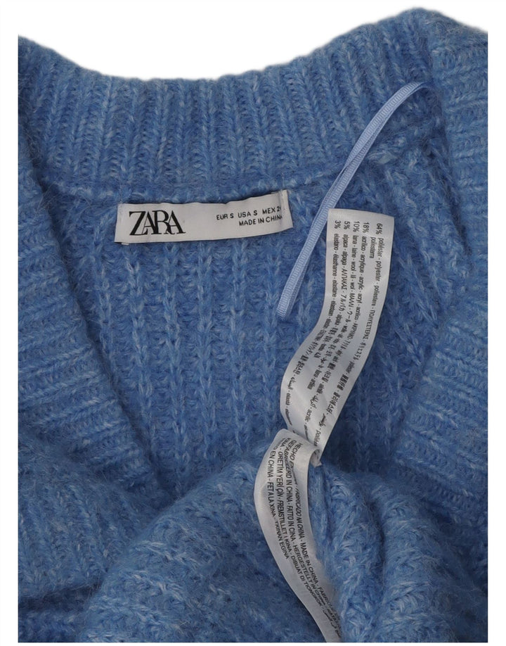 Zara Womens Cardigan Sweater UK 10 Small Blue Flecked Polyester