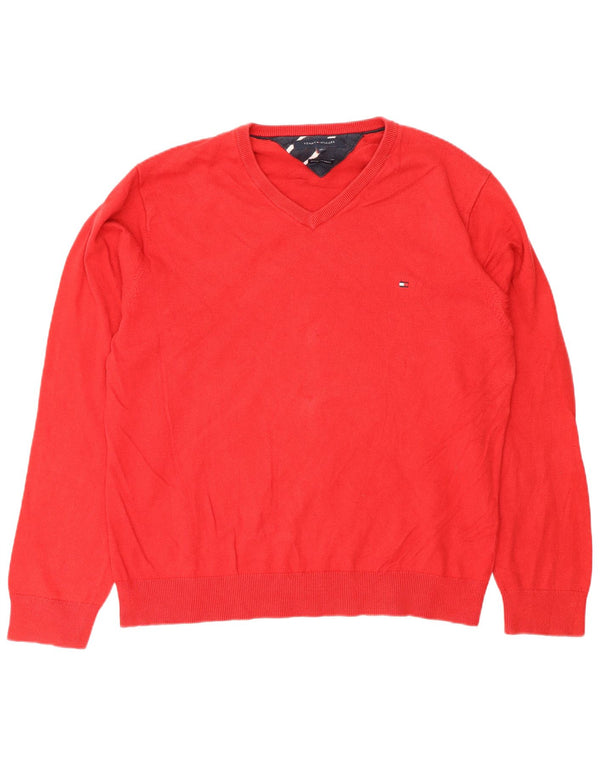 Tommy Hilfiger Suéter masculino com decote em V XL algodão vermelho