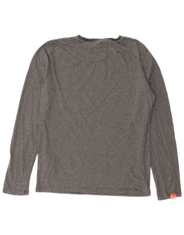 Superdry herre top langærmet mellemgrå nålestribet bomuld