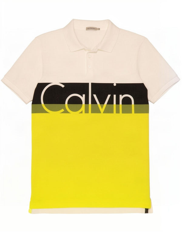 Polo grafica da uomo Calvin Klein Jeans in cotone color block bianco medio