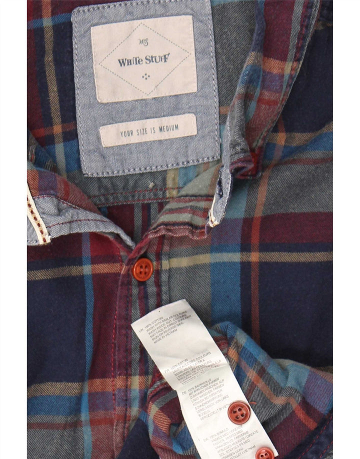 White Stuff Mens Flannel Shirt Medium Navy Blue Plaid Cotton