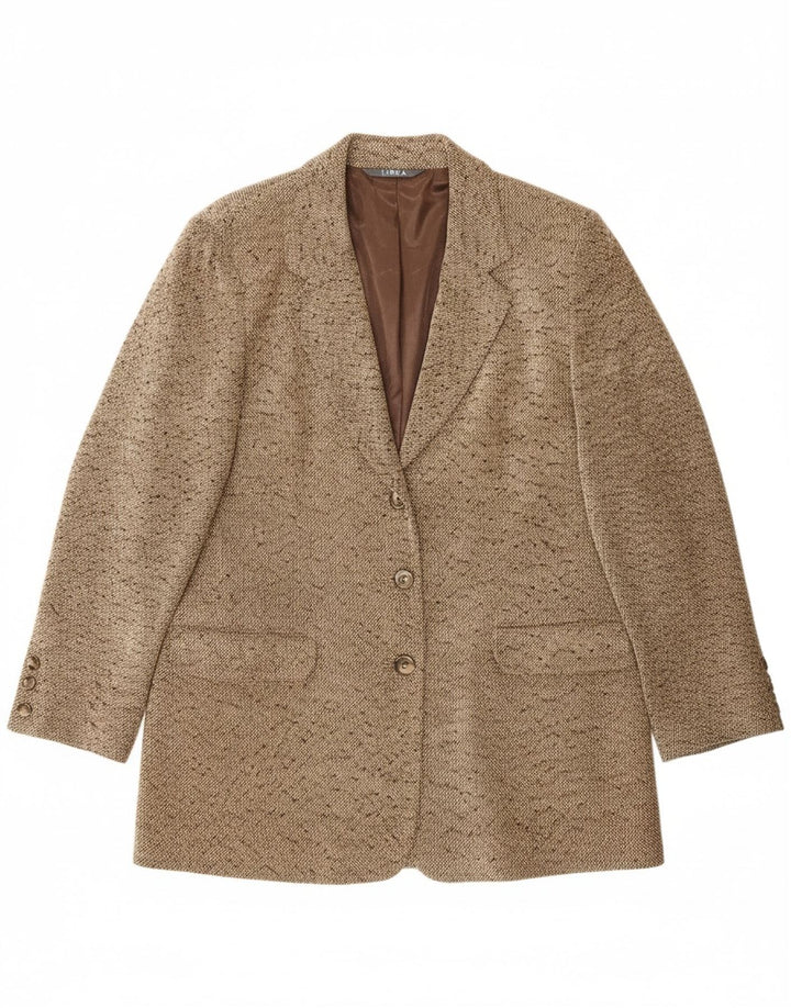 LIBRA Womens 3 Button Blazer Jacket UK 14 Medium Beige Flecked Classic