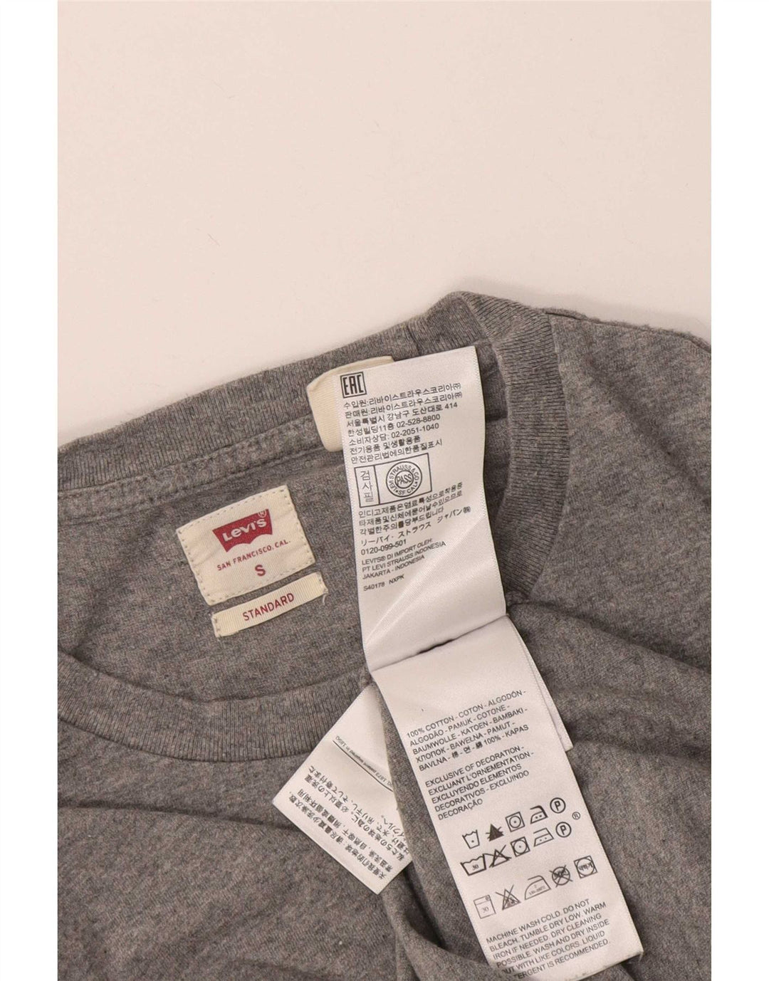 Levi's Maglia da uomo con vestibilità standard a maniche lunghe in cotone chiazzato grigio piccolo