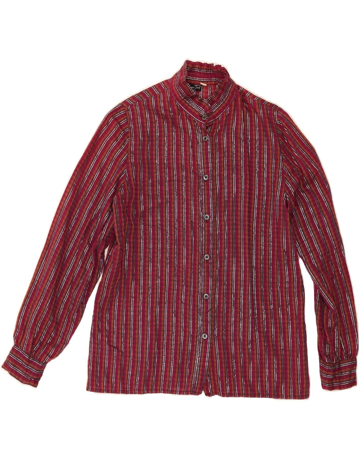 VINTAGE Womens Long Sleeve Shirt Blouse IT 46 Large Red Striped Polyamide Vintage Vintage and Second-Hand Vintage from Messina Hembry 