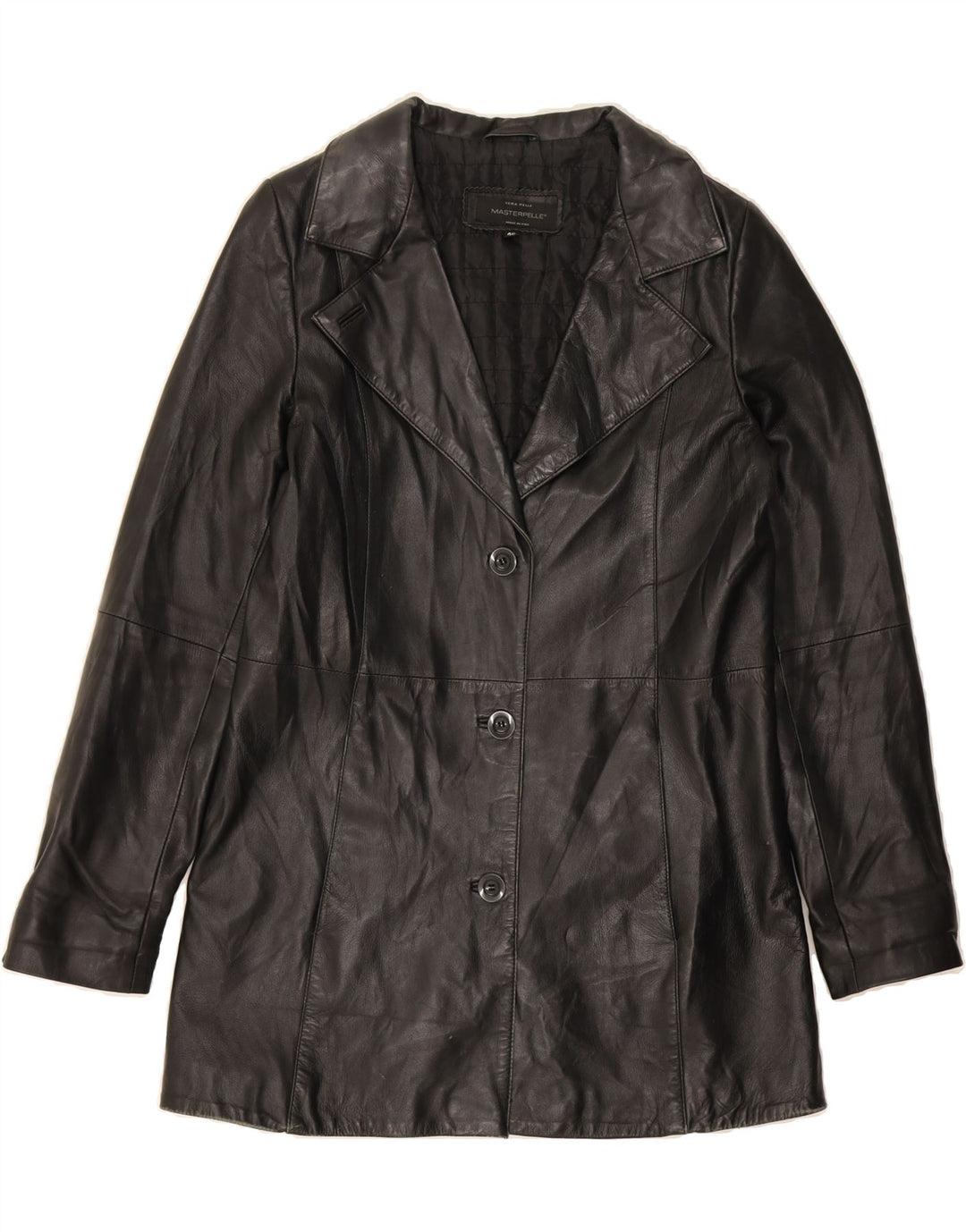 MASTERPELLE Womens Leather Coat IT 46 Large Black Leather Vintage Masterpelle and Second-Hand Masterpelle from Messina Hembry 