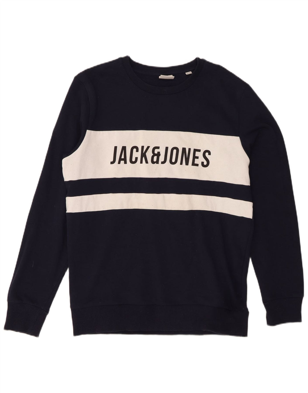 Jack & Jones Mens Graphic Sweatshirt Jumper Large Navy Blue Colourblock