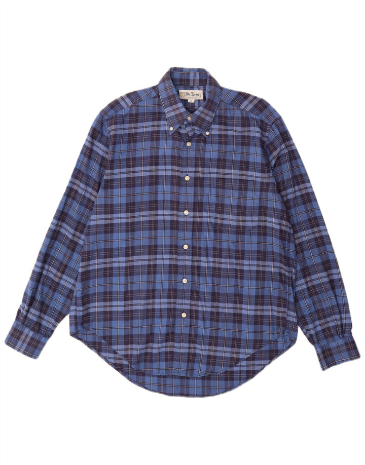 MC Kenzy Mens Flannel Shirt Medium Blue Check Cotton