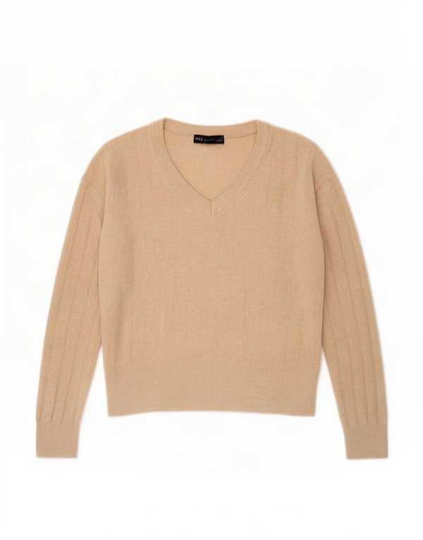 Marks & Spencer Womens Oversized V-Neck Jumper Sweater UK 10 Small Beige