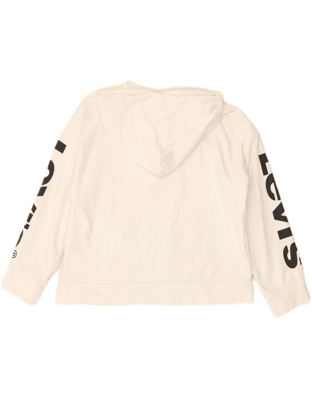 LEVI'S Womens Oversized Graphic Hoodie Jumper UK 2 2XS White Cotton Vintage Levi's and Second-Hand Levi's from Messina Hembry 