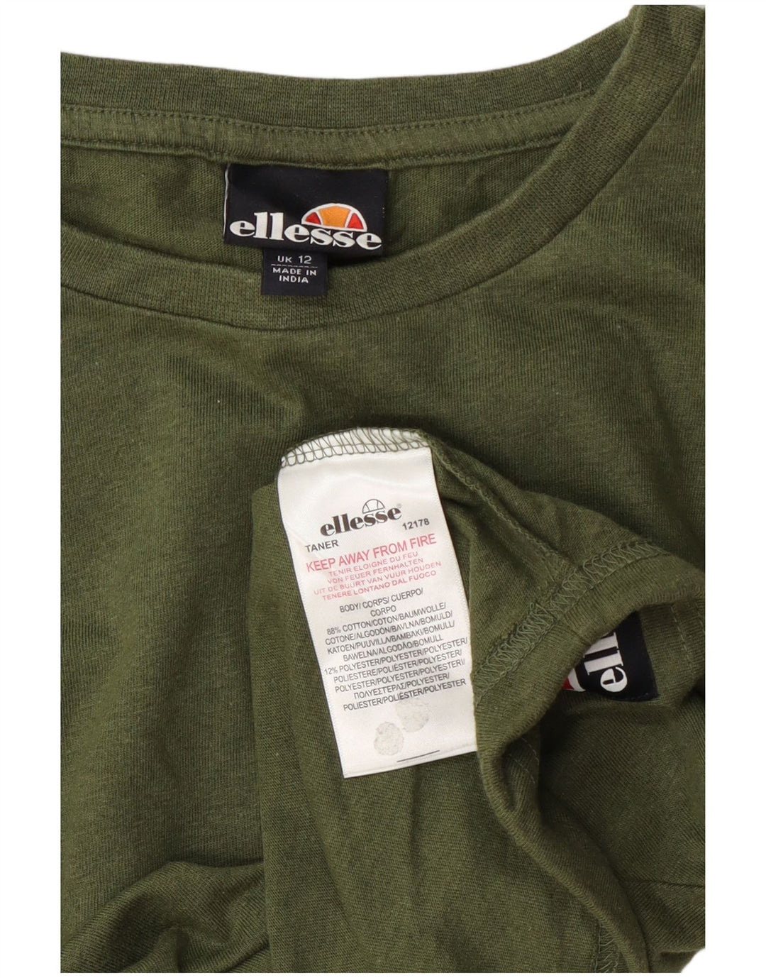Ellesse Womens Crop Top Long Sleeve UK 12 Medium Green Cotton