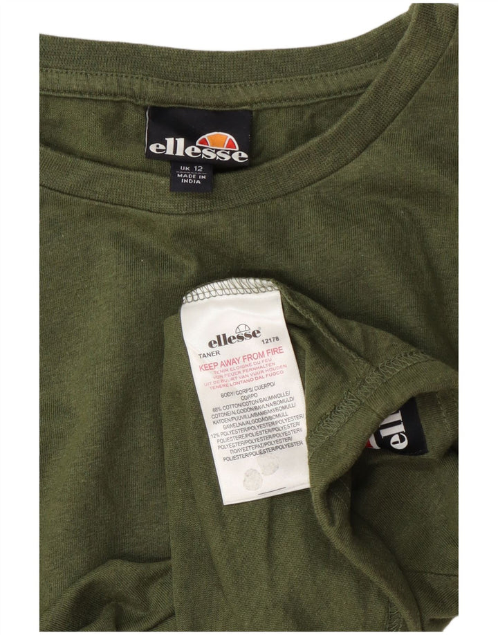 Ellesse Womens Crop Top Long Sleeve UK 12 Medium Green Cotton