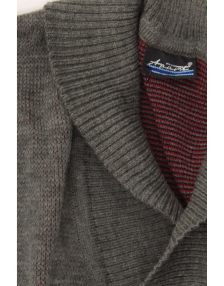APART Mens Shawl Neck Jumper Sweater Medium Grey Fair Isle Acrylic Vintage Apart and Second-Hand Apart from Messina Hembry 