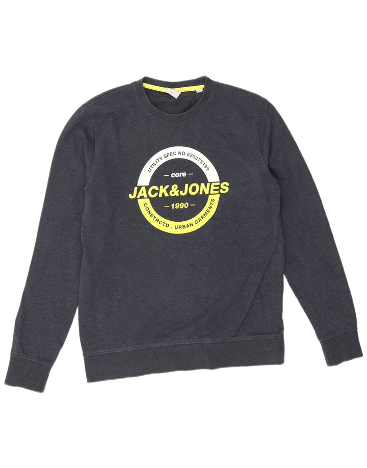 Jack & Jones Mens Graphic Sweatshirt Jumper Large Navy Blue Cotton