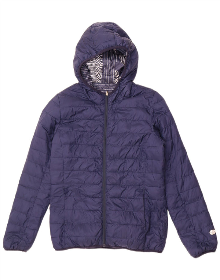Champion Dame hættepolstret jakke IT 46 Large Navy Blue Patchwork
