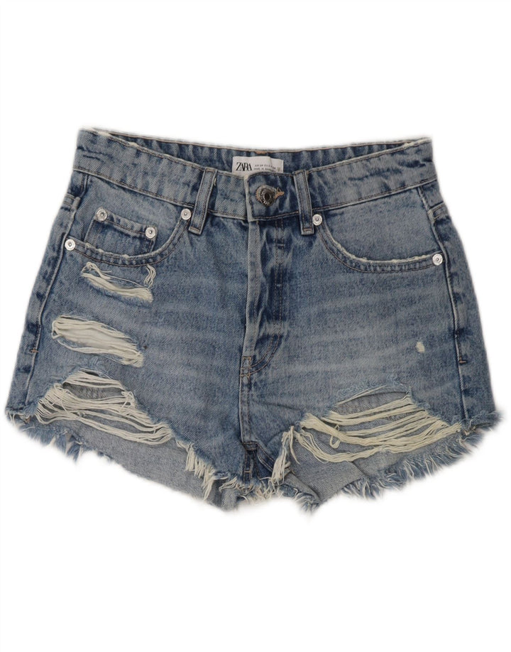 ZARA Womens Distressed Denim Shorts EU 34 2XS W24 Blue Vintage Zara and Second-Hand Zara from Messina Hembry 