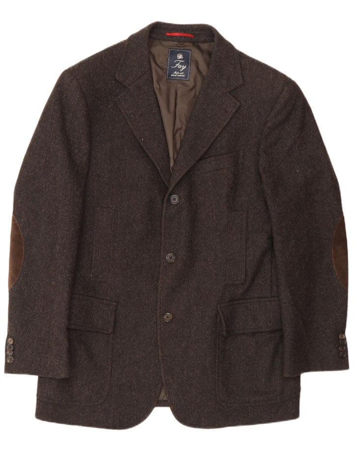 Fay Giacca Blazer da Uomo a 3 Bottoni IT 50 Large in Lana Spinata di Pesce Marrone