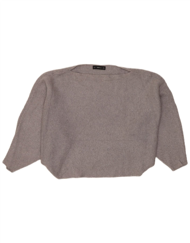 ZARA Womens Oversized Crop Boat Neck Jumper Sweater UK 14 Medium Grey