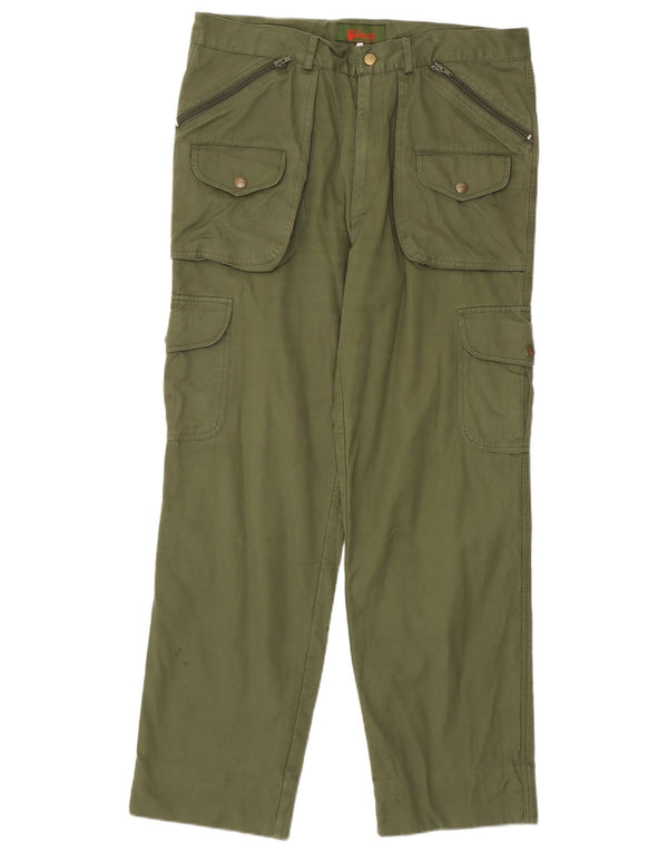 Univers Mens Straight Cargo Trousers W34 L32 Khaki Cotton