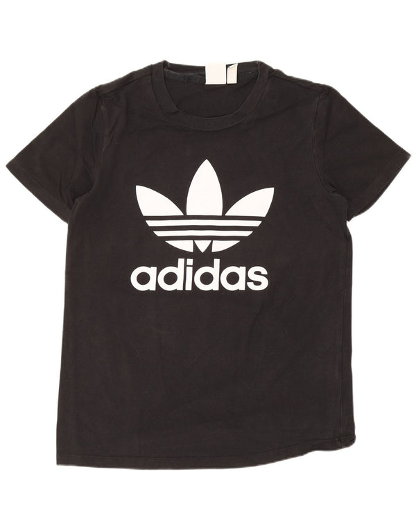 Γυναικείο γραφικό T-Shirt Adidas Top UK 10 Small μαύρο βαμβακερό