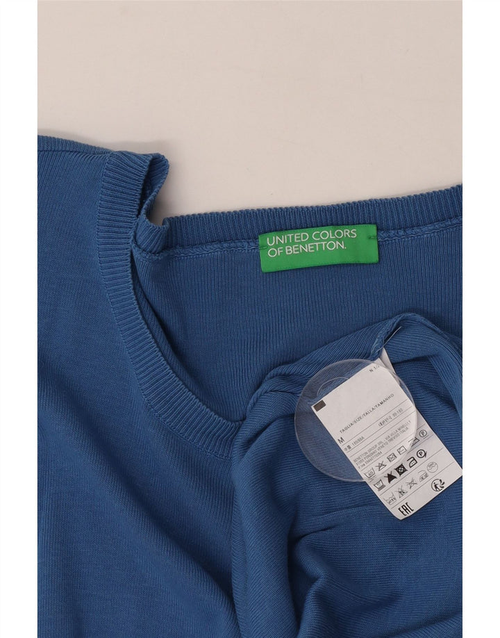 Benetton Womens Crew Neck Jumper Sweater UK 14 Medium Blue Cotton