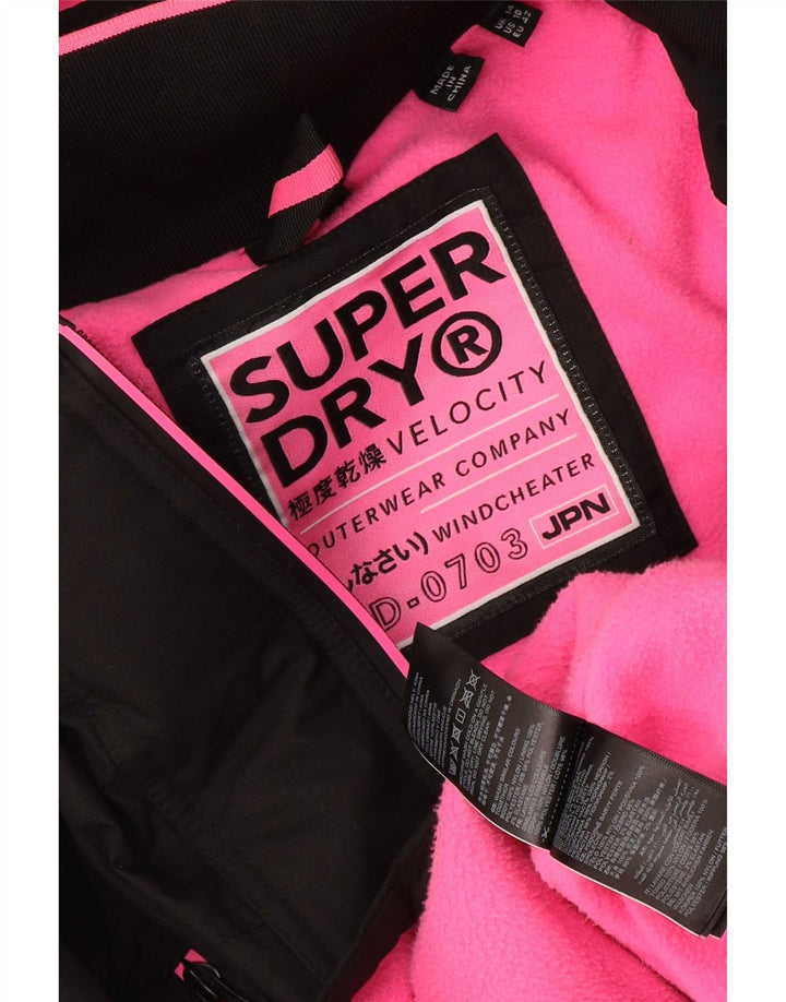 Superdry Womens Windcheater Hooded Windbreaker Jacket UK 14 Large Black