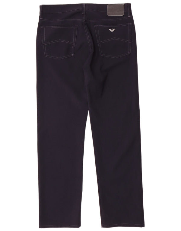 Armani Mens Straight Casual Trousers W36 L33 Navy Blue Polyester
